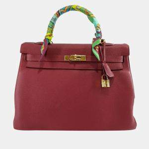 Hermes Rouge Leather Gold-plated Hardware Kelly 35 bag