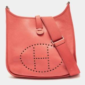 Hermès Rose Jaipur Taurillion Clemence Leather Evelyne III GM Bag