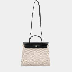 Hermes Beige/Black Toile Criss Herbag 31