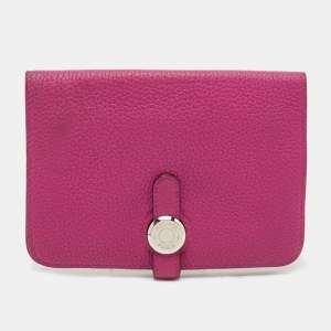 Hermes Rose Pourpre Leather Dogon Compact Wallet