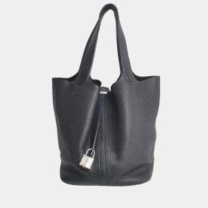 Hermes Black Clemence Leather  Picotin Lock 22 Tote Bag 
