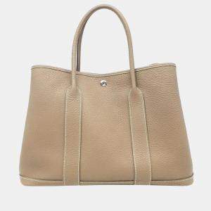 Hermes Grey Leather Garden Party 36 Tote Bag 