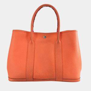 Hermes Orange Poppy Leather Twilly Garden Party 36 Tote Bag 