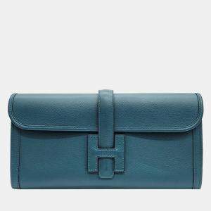 Hermes Blue Leather Elan Jige 29 Clutch Bag 