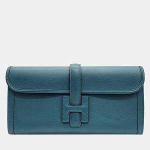 Pre Owned Hermes Blue Leather Elan Jige 29 Clutch Bag 