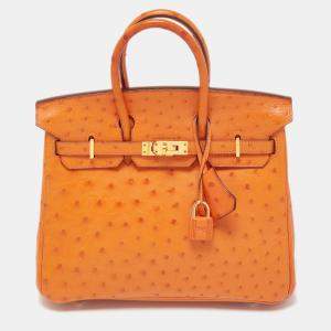 Hermes Orange Ostrich Gold Finish Birkin 25 Bag