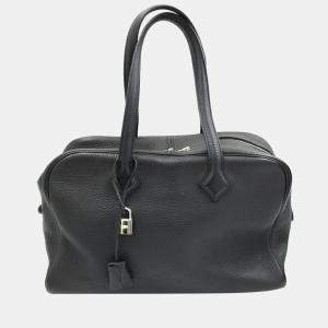 Hermes Black Clemence Leather Victoria II Satchel Bag 