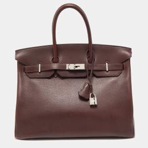 Hermes Havane Evercolor Leather Palladium Finish Birkin 35 Bag