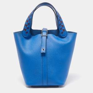 Hermes Bleu Zellige/Bleu Encre/Rouge Epsom Leather Picotin Lock 18 Bag