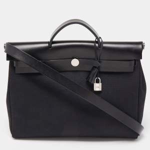 Hermès Black Canvas and Leather Herbag Zip 39 Bag