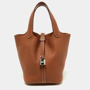 Hermes Gold Togo Leather Picotin Lock 18 Bag