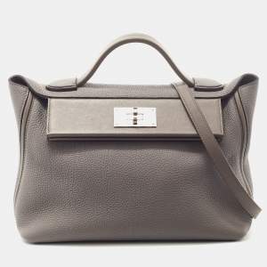 Pre Owned Hermes Etain Togo and Swift Leather Palladium Finish 24/24 29 Bag