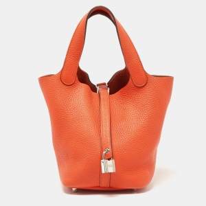 Hermes Feu Taurillion Clemence Leather Picotin Lock 18 Bag