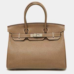 Hermes Etoupe Togo Leather Palladium Finish Birkin 30 Bag