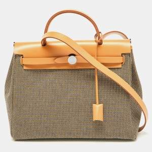 Hermès Black/Natural/Ecru Toile Viking and Vache Hunter Leather Herbag 31 Bag