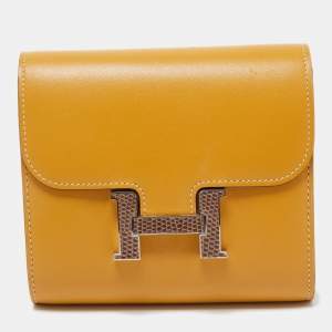 Hermes Paille/Ficelle Lizard /Tadelakt Leather Constance Compact Wallet