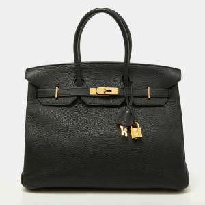 Hermes Black Taurillon Clemence Leather Gold Finish Birkin 35 Bag