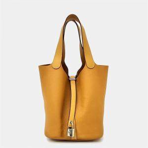 Hermes yellow Leather Picotin 22 Hobo Bag