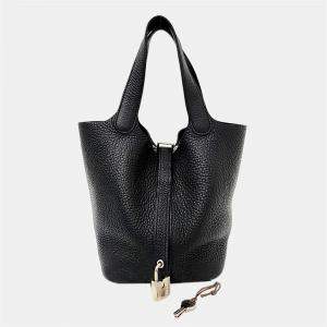 Hermes Black Clemence Leather Picotin Lock 18 Tote Bag