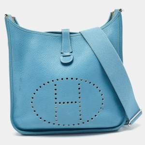 Pre Owned Hermès  Blue Jean Taurillon Clemence Leather Evelyne III GM Bag