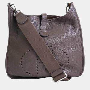 HERMES Crossbody Shoulder Bag Evelyn 3 GM Taurillon Clemence/Canvas Dark Brown Silver Unisex