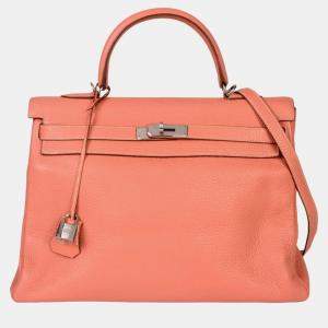 HERMES Kelly 35 Inner stitching Q stamp (manufactured in 2013) Flamingo Taurillon Clemence Handbag with shoulder strap