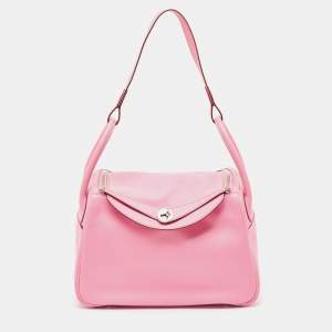 Pre Owned Hermes Rose Confetti Swift Leather Palladium Finish Lindy 30 Bag