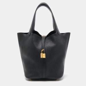 Hermes Black Taurillon Clemence Leather Picotin Lock 22 Bag