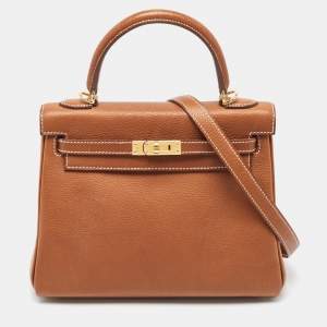 Pre Owned Hermes Fauve Barenia Faubourg Leather Gold Finish Kelly Retourne 25 Bag