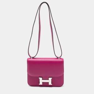 Hermès Rose Pourpre Evercolor Leather Palladium Finish Constance 18 Mini Bag