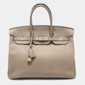 Hermes Gris Asphalt/Rose Extreme Togo Leather Palladium Finish Birkin 35 Bag 