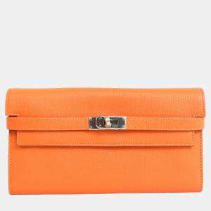 Hermes Long Wallet Kelly Chevre Misor Orange Unisex