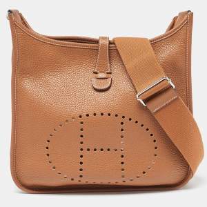 Hermes Gold Clemence Leather Evelyne III PM Bag