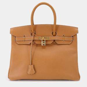 HERMES Birkin 35 Hand Bag Ardennes Natural F Stamp Gold Hardware