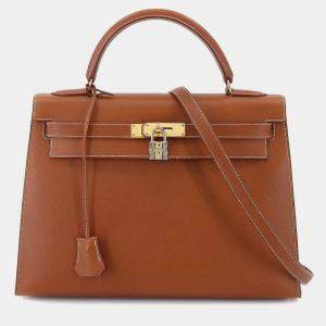 HERMES Kelly 32 2way hand shoulder bag Couchevel Epson Cognac B engraved outside stitching