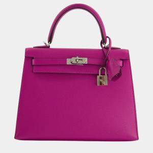 Pre Owned Hermes Kelly  25cm in Rose Pourpre Epsom Leather with Palladium Hardware