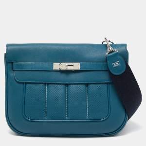 Pre Owned Hermes  Bleu Thalassa Swift Leather Palladium Finish Berline 28 Bag