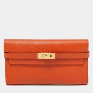 Hermes Orange Epsom Leather Kelly Classic Wallet