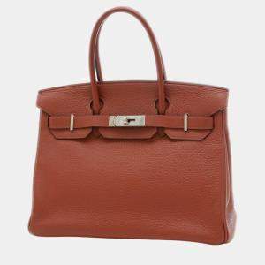 Pre Owned Hermes Birkin 30 handbag Taurillon rouge ash silver hardware M stamp