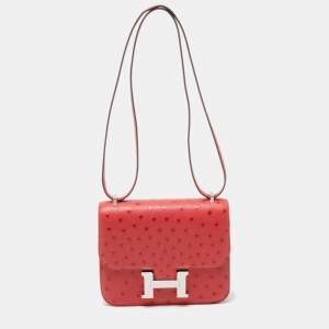 Pre Owned Hermes Rose Extreme Ostrich Constance 18 Bag