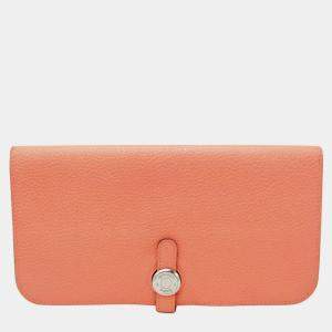 Hermes Orange Togo Leather Dogon GM Wallet