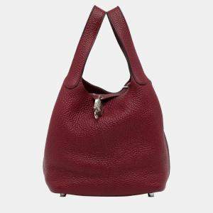 Hermes Red Clemence Picotin Lock 18 Handbag