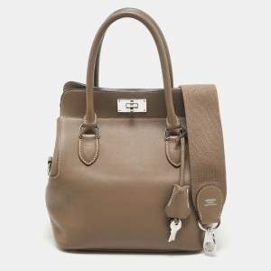 Pre Owned Hermes Etoupe Swift Leather Palladium Finish Toolbox 20 Bag