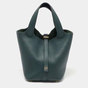 Hermes Vert Cypress Taurillon Clemence Leather Picotin Lock 18 Bag