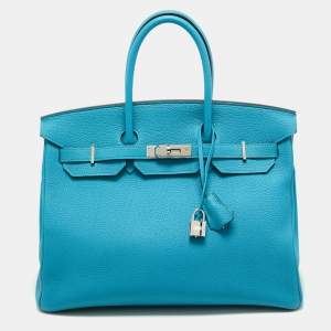 Hermes Turquoise Blue Togo Leather Palladium Finish Birkin 35 Bag