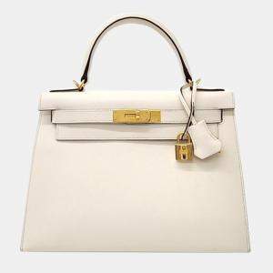 Hermes White Leather Kelly Sellier 28 Bag