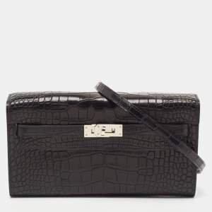Hermès Noir Matte Alligator Mississippiensis Kelly To Go Wallet