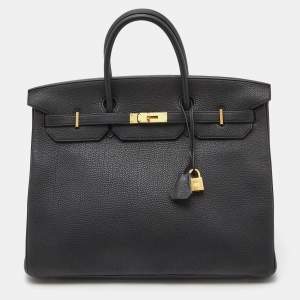 Hermes Noir/Bleu Nuit Togo Leather Brushed Gold Finish Birkin 40 Bag