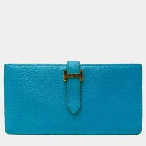 Hermes Blue Epsom Leather Bearn Classic Wallet