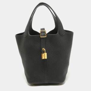 Hermes Noir Taurillon Clemence Leather Picotin Lock 18 Bag